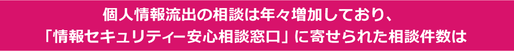 個人情報流出の相談は年々増加しており、「情報セキュリティー安心相談窓口」に寄せられた相談件数は